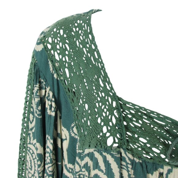 Angie Green Floral Peasant Sleeve & Boho Inspired Blouse Top Romantic Size L - Picture 5 of 8